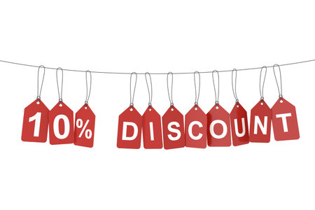 Ten percent discount tag. 3D rendering.の写真素材