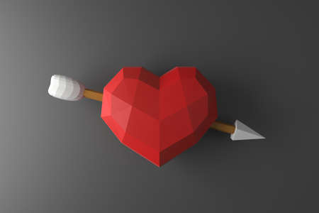 Low poly heart on the wall. 3D rendering.の写真素材