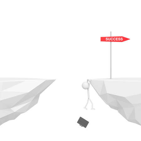 Businessman hanging on the cliff with failure concept. 3D rendering.の写真素材