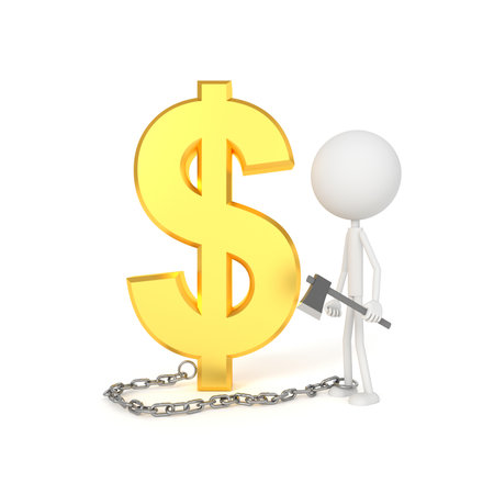 The man are chained with dollar sign. 3D rendering.の写真素材