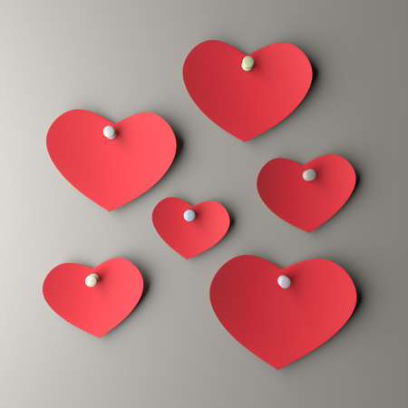 Hearts paper on the wall. 3D rendering.の写真素材