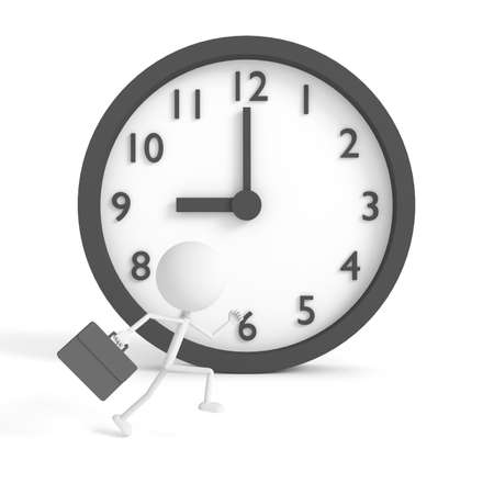 Running businessman and clock with being late concept. 3D rendering.の写真素材