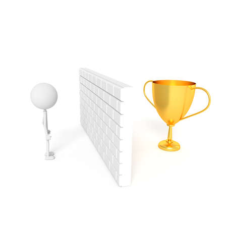 The man find the way to get gold cup. 3D rendering.の写真素材