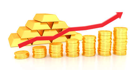 Gold price for website banner. 3D rendering of gold bars.の写真素材