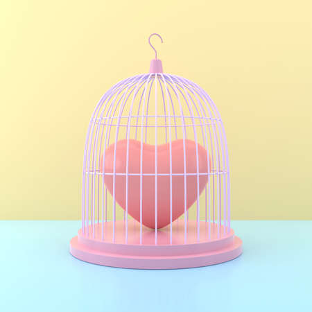 Heart in the birdcage. 3D rendering.の写真素材