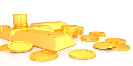 Gold price for website banner. 3D rendering of gold bars.の写真素材