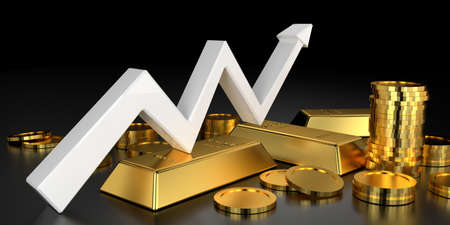 Gold bars for website banner. 3D rendering.の写真素材