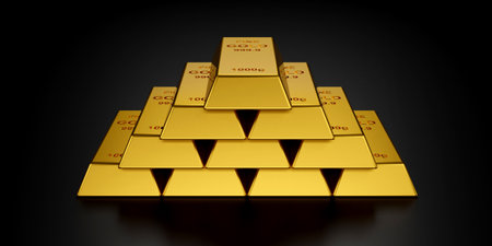 Gold bars for website banner. 3D rendering of gold bars.の写真素材