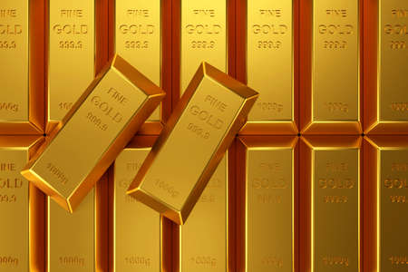 Gold bars for website banner. 3D rendering of gold bars.の写真素材