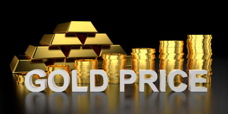 Gold price for website banner. 3D rendering of gold bars.の写真素材