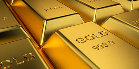 Gold bars for website banner. 3D rendering.の写真素材