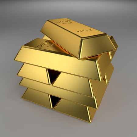 Gold bars stacked. 3D rendering.の写真素材