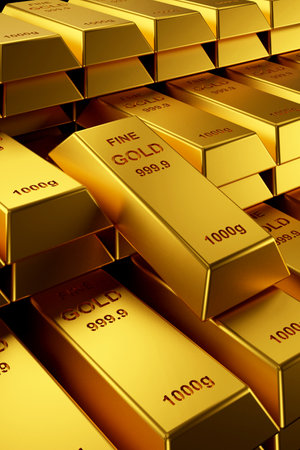 Gold bars for website banner. 3D rendering of gold bars.の写真素材