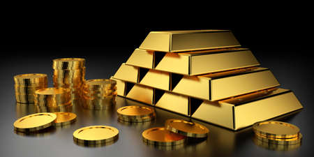 Gold price for website banner. 3D rendering of gold bars.の写真素材