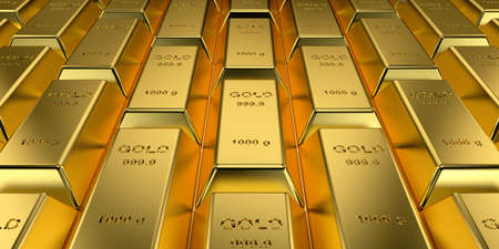 Gold bars for website banner. 3D rendering.