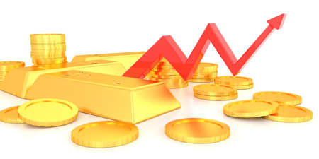 Gold price for website banner. 3D rendering of gold bars.の写真素材