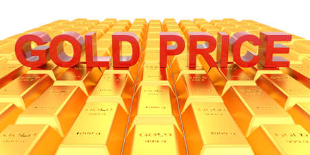 Gold price for website banner. 3D rendering of gold bars.の写真素材