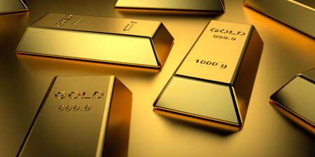 Gold bars stacked. 3D rendering.の写真素材