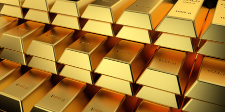 Gold price for website banner. 3D rendering of gold bars.の写真素材
