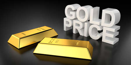 Gold price for website banner. 3D rendering of gold bars.の写真素材