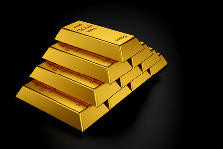 Gold bars for website banner. 3D rendering of gold bars.の写真素材