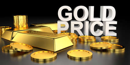 Gold price for website banner. 3D rendering of gold bars.の写真素材
