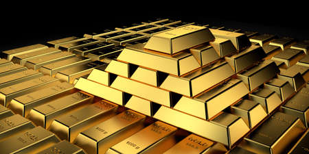 Gold price for website banner. 3D rendering of gold bars.の写真素材