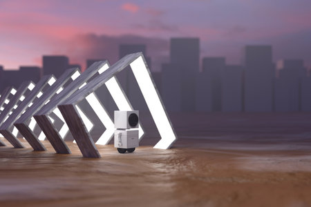 sci-fi scene with a robot. 3D rendering.の写真素材
