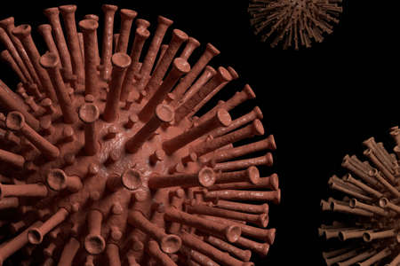 Coronavirus (CoV). Virus cell in microscope. 3D rendering.