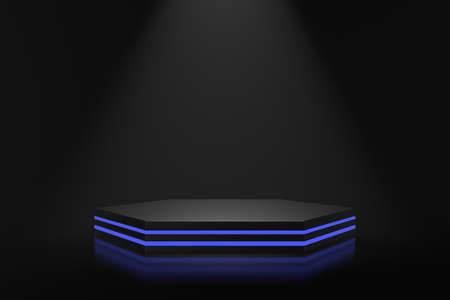 Product stand design with blue lighting. 3D rendering.の写真素材