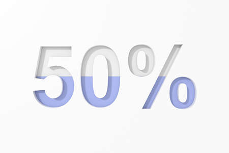Fifty percent text design. 3D rendering.