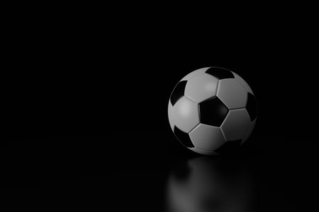 Football in the darkness. 3D rendering.の写真素材