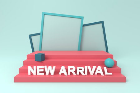 Display stand design witn new arrival. 3D rendering.の写真素材