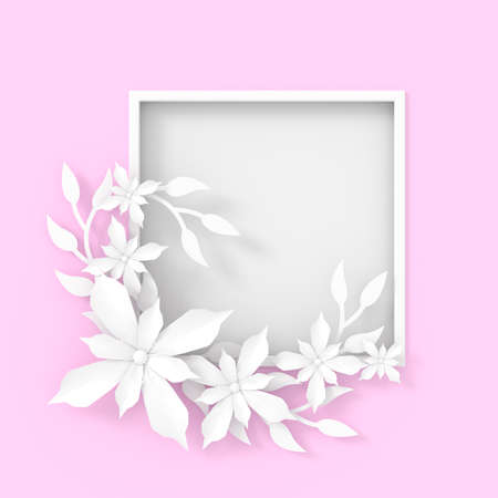 Flower frame background design. 3D rendering.の写真素材
