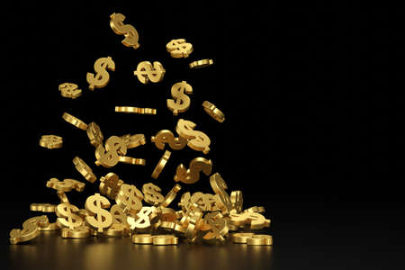 Falling golden dollar sign. 3D rendering.の写真素材