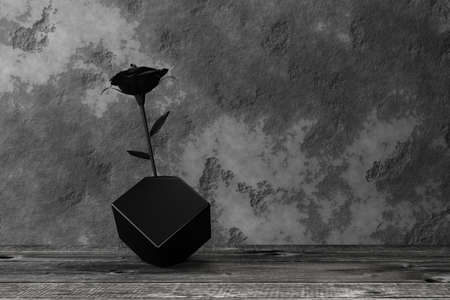 Black rose in the vase. 3D rendering.の写真素材