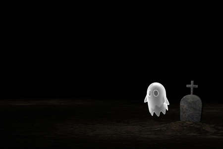 Halloween background design. The ghost and grave. 3D redering.