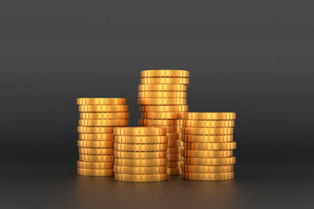 Golden coins banner design. 3D rendering.