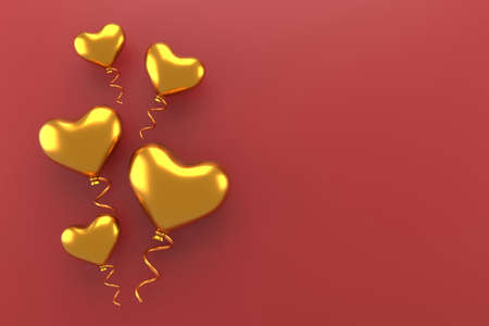 Golden heart balloon. Valentine background. 3D rendering.の写真素材