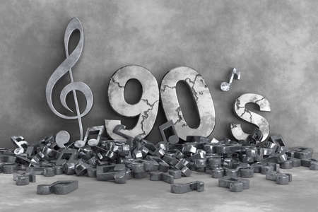 90's music background design. Treble clef and music notation. 3D rendering.の写真素材