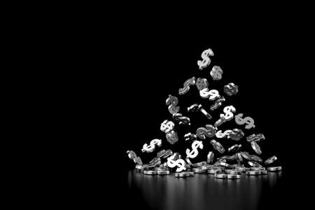 Falling silver dollar sign. 3D rendering.の写真素材