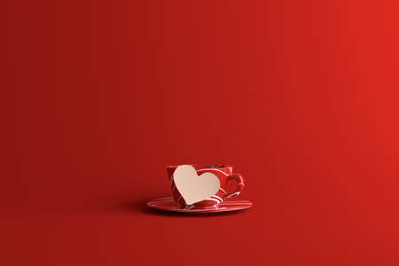 Red coffee cup with empty note. 3D rendering.の写真素材