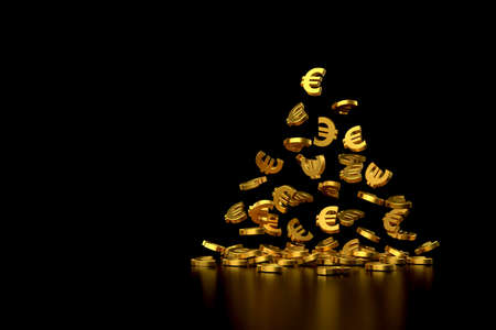 Falling golden euro sign. 3D rendering.の写真素材