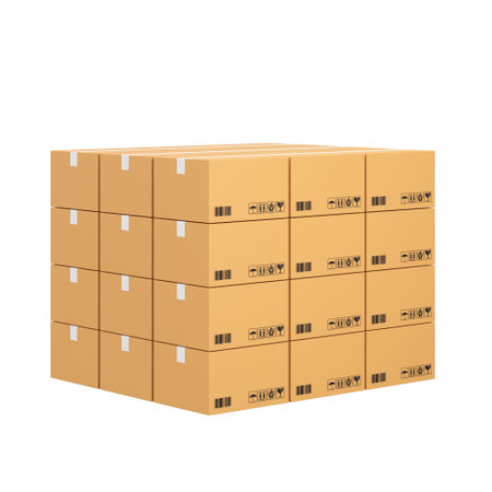 Box stack for online shipping banner. 3D element.の写真素材