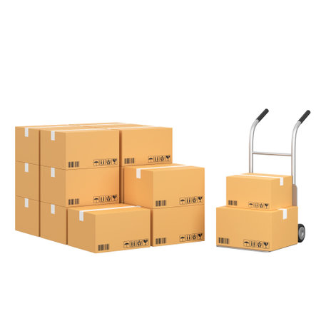 Box stack for online shipping banner. 3D element.の写真素材