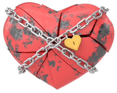 Broken heart. Heartbroken. lovelorn. 3D illustration.の写真素材