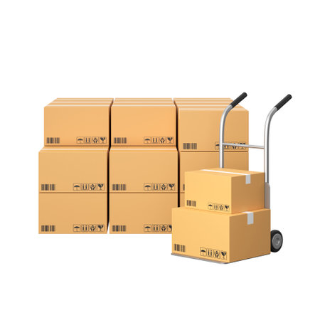 Box stack for online shipping banner. 3D element.の写真素材