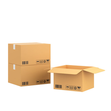 Box stack for online shipping banner. 3D element.の写真素材