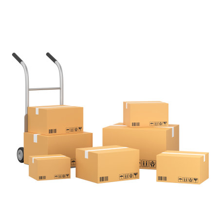Box stack for online shipping banner. 3D element.の写真素材