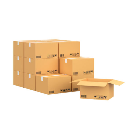 Box stack for online shipping banner. 3D element.の写真素材